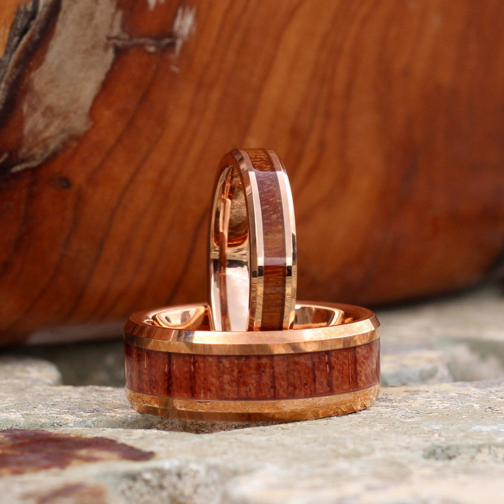 Frankfurt 8mm Tungsten Carbide Ring Rose Gold Wood