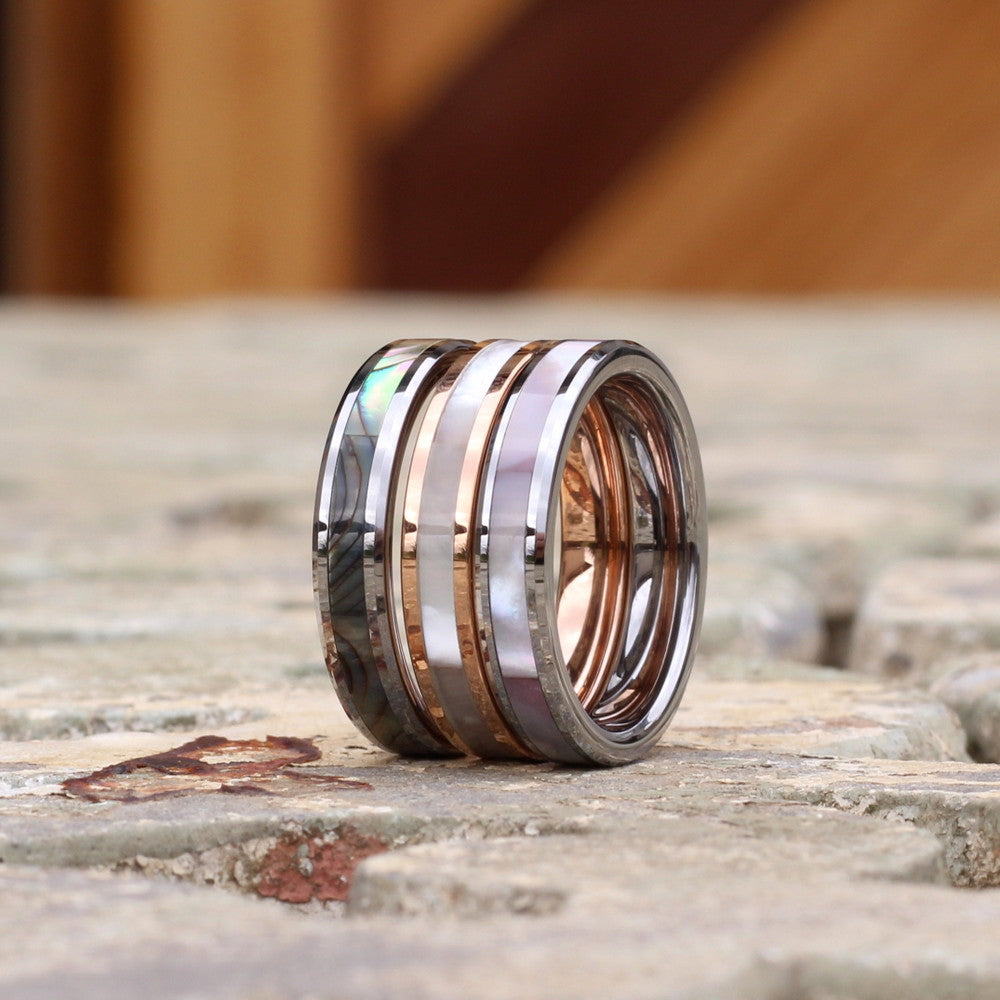 Jaipur 4mm Silver Tungsten Ring Pink Pearl Inlay