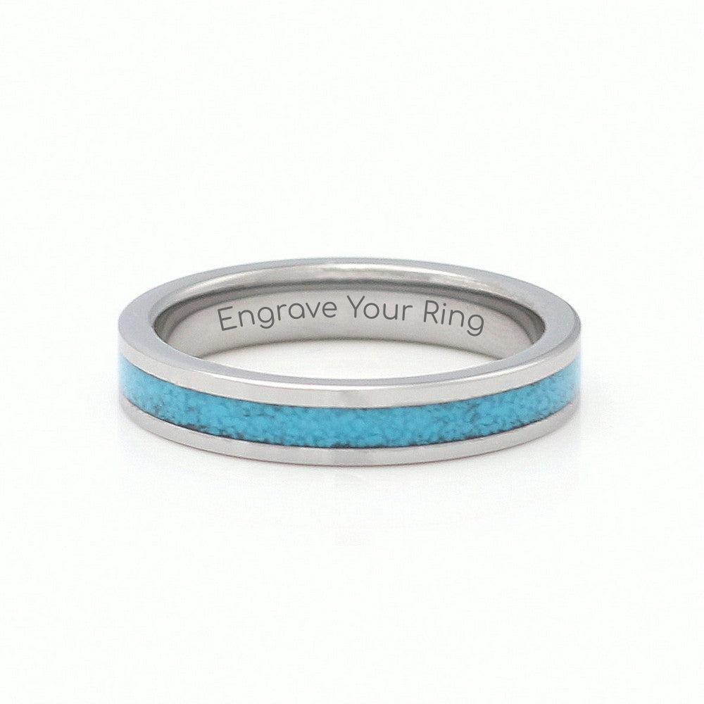 Engarve Your Georgia 4mm Tungsten Carbide Ring Silver Turquoise Inlay Urban Rings