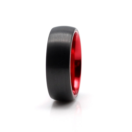 Imola 8mm Black Tungsten Carbide Ring Metallic Red