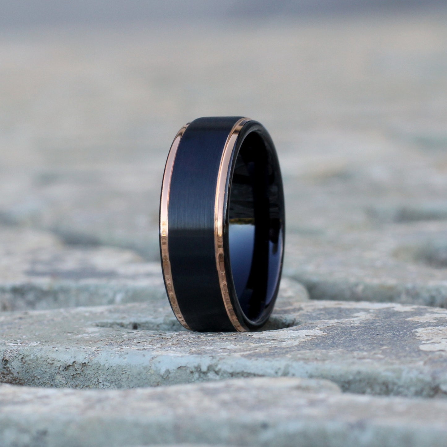 Cairo 8mm Tungsten Carbide Ring Black Rose Gold