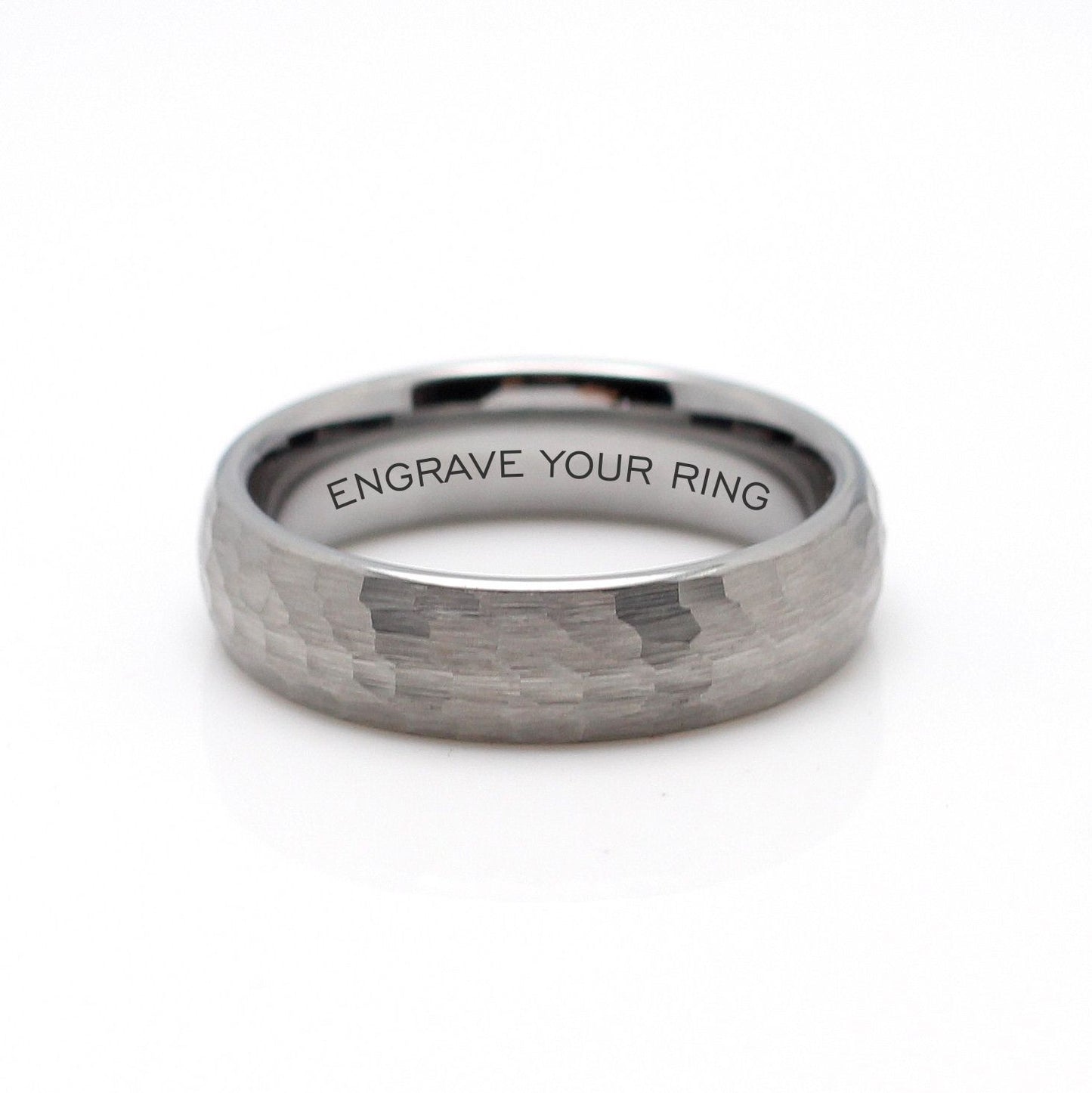 Urban Rings 6mm silver hammer tungsten dress and wedding band, South Africa, quick delivery. Engrave with a personal message for R120.