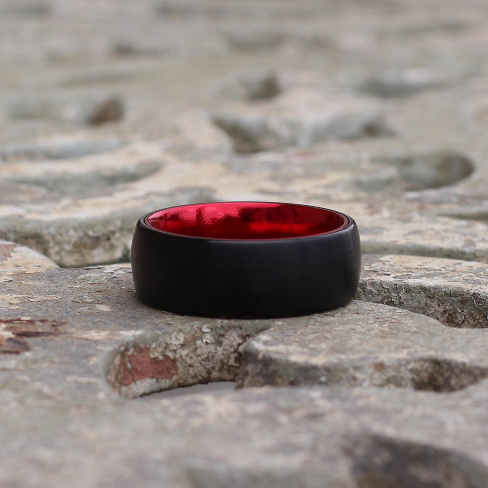 Imola 8mm Black Tungsten Carbide Ring Metallic Red