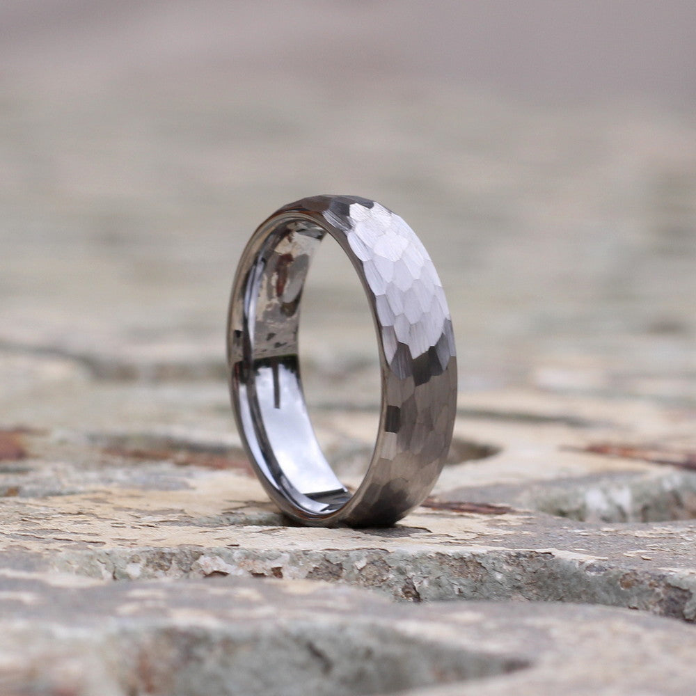 Toledo 6mm Tungsten Carbide Ring Silver Hammered