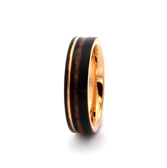 Luanda 6mm Tungsten Carbide Ring Black Wood Gold
