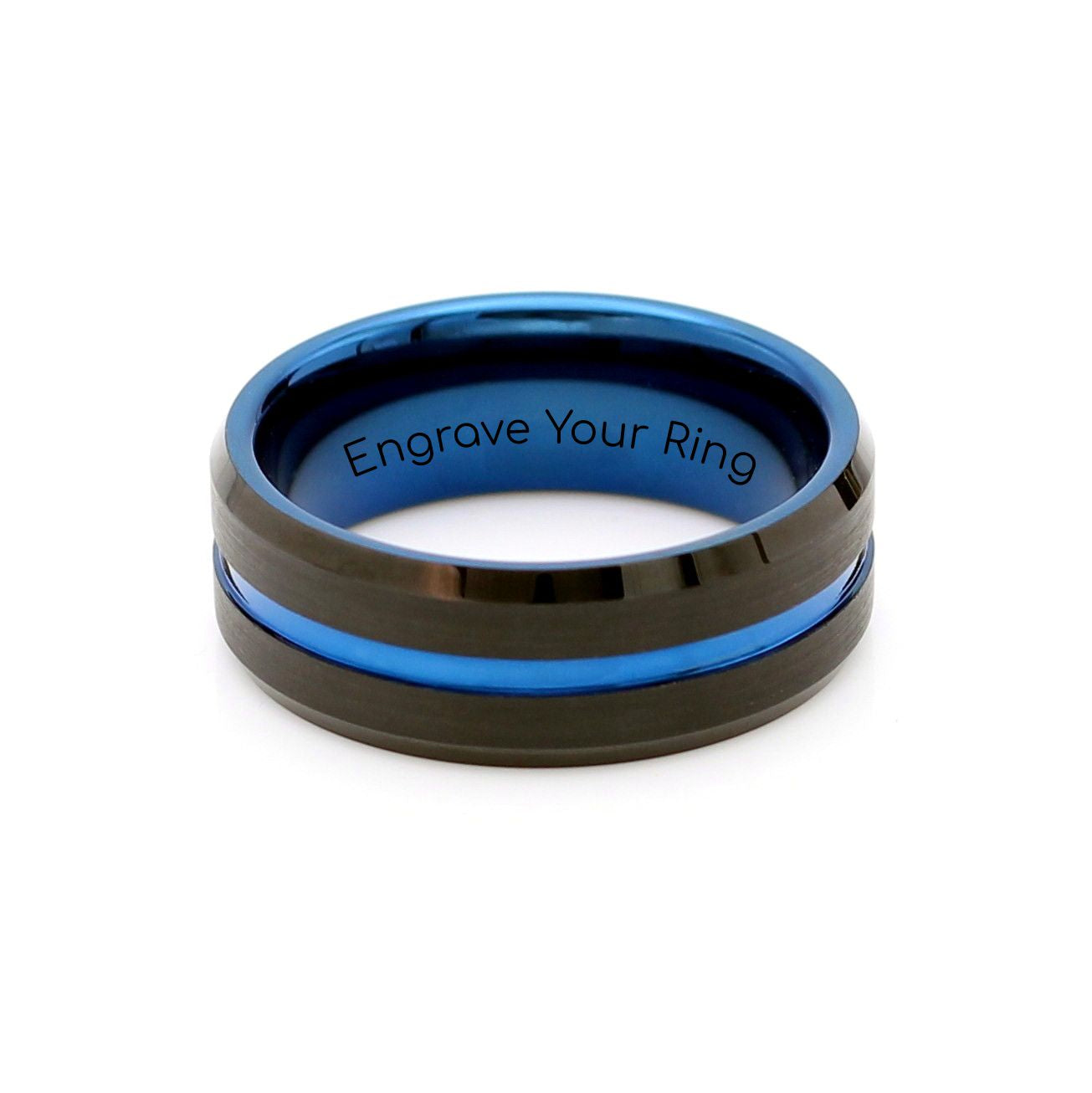 Santorini Ring Mens Tungsten Band 8mm Blue Black. Most popular tungsten rings in South Africa. Urban rings is a proudly South African company specialising in tungsten and titanium rings. Laser engraving available on all rings purchased. Edit alt text