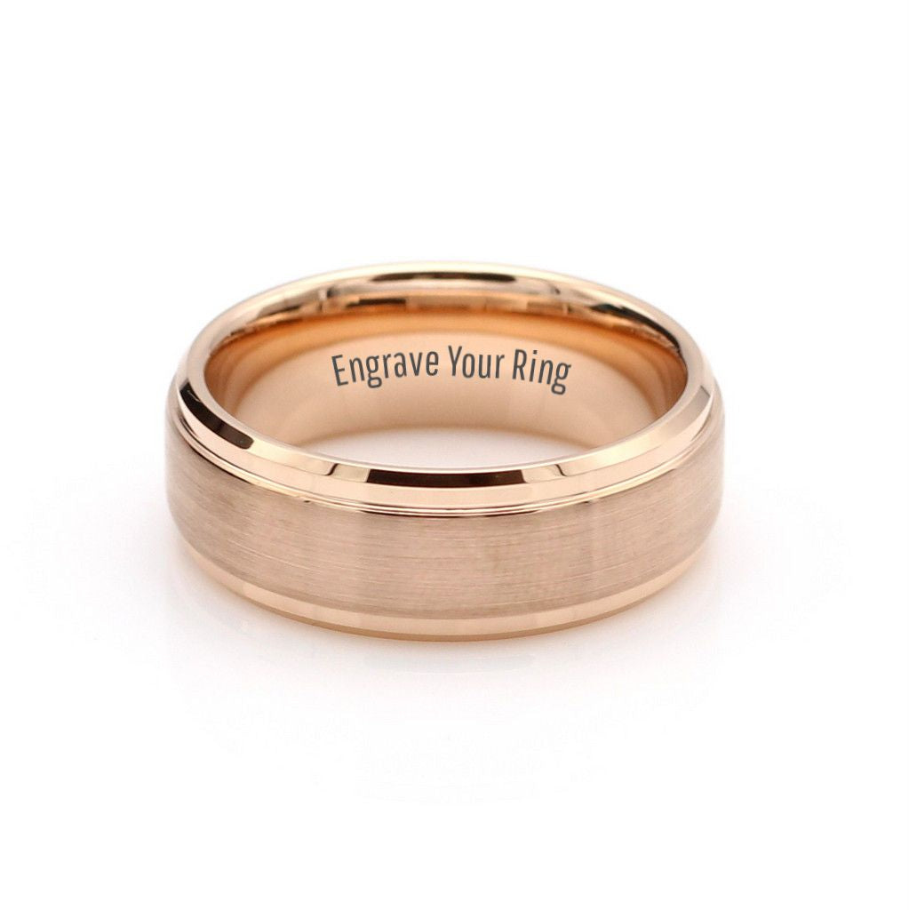Rose gold tungsten ring. urban rings south africa. best mens wedding bands. we engrave fingerprints.