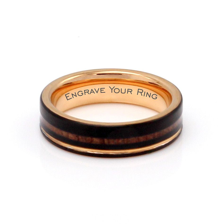 Luanda 6mm Tungsten Carbide Ring Black Wood Gold