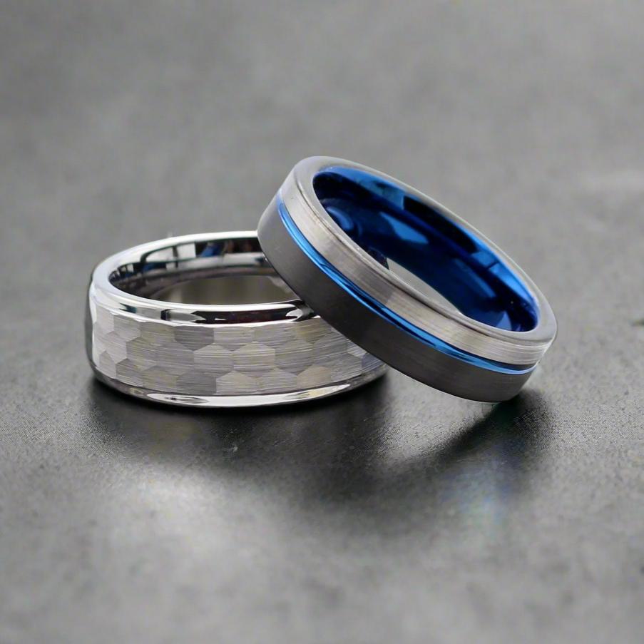 Oslo Ring Tungsten Band 6mm Tri-Colour Blue. Sleek and modern, our tungsten rings are the perfect choice for your wedding band. Shipping available nationwide. Proudly SA.