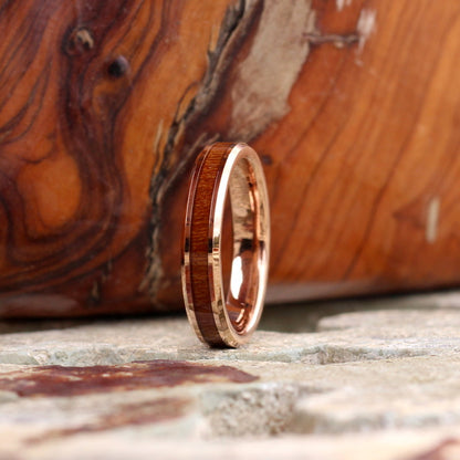 Paris 4mm Tungsten Carbide Ring Rose Gold Wood