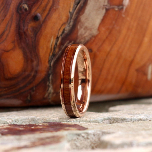 rose gold tungsten ring 4mm wooden inlay wedding band South Africa