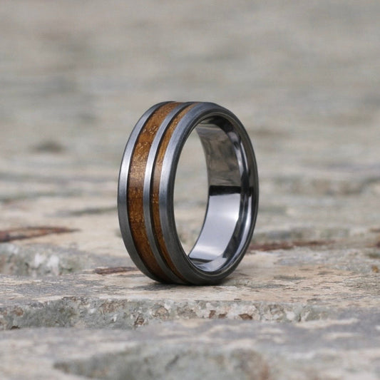 Silver tungsten ring double wood inlay South Africa
