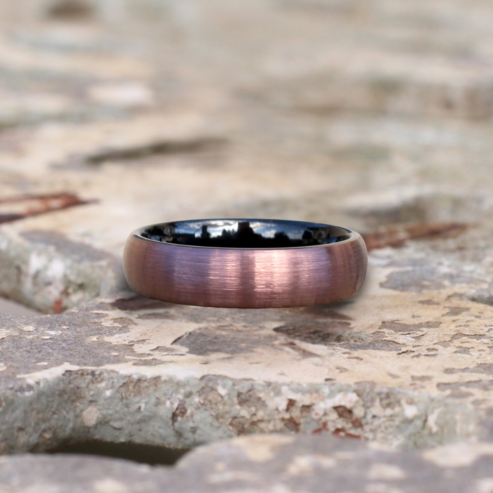 bronze tungsten wedding band with brushed effect