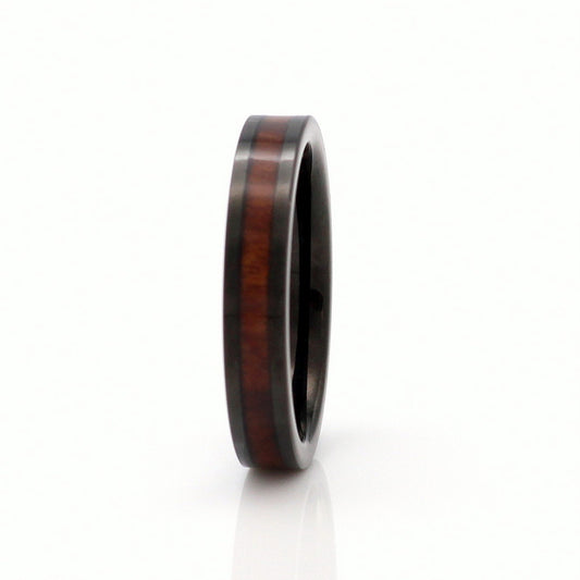 Bergen 4mm Black Tungsten Carbide Ring Wood Inlay Urban Rings