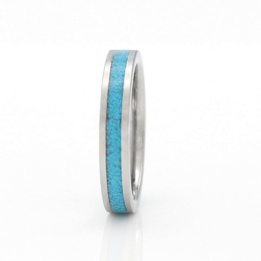 Georgia 4mm Tungsten Carbide Ring Silver Turquoise Inlay For Women