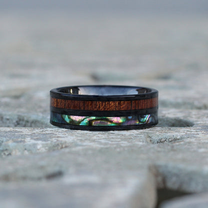 Dublin 8mm Tungsten Carbide Ring Black Shell Wood