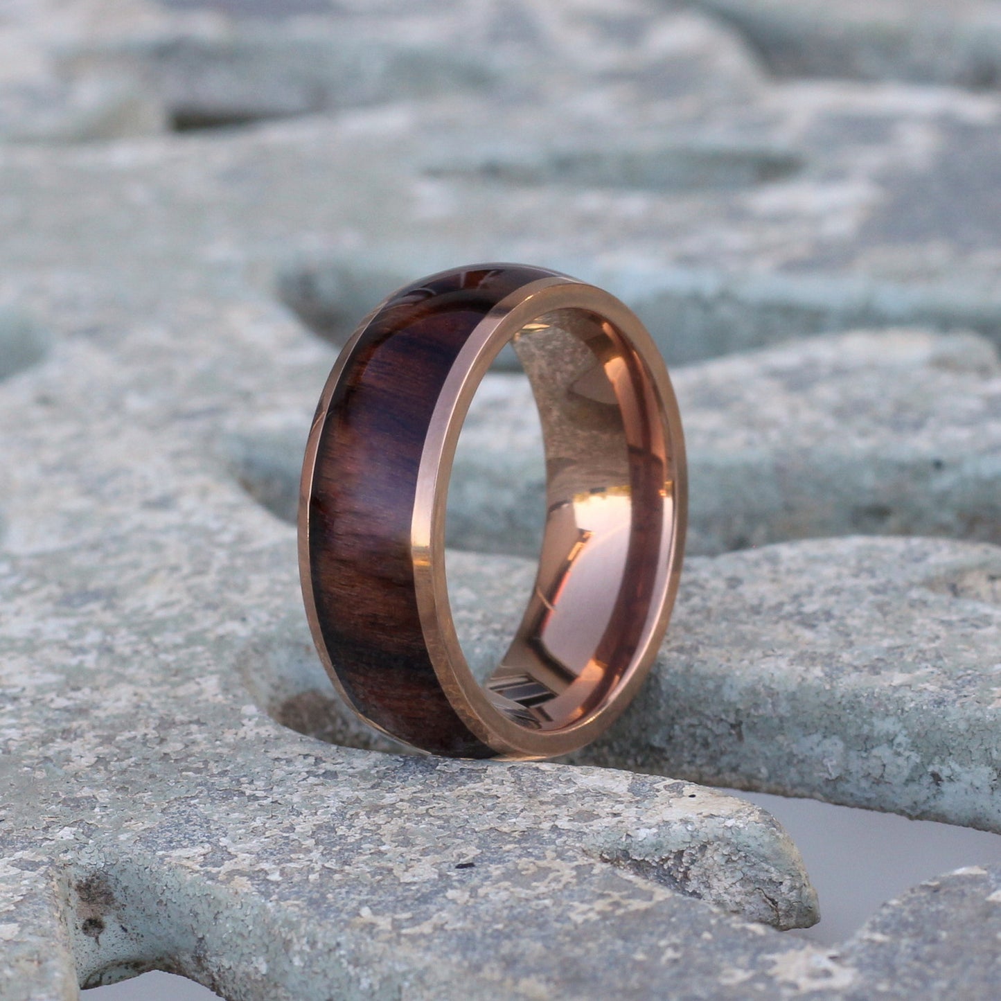 Casablanca 8mm Titanium Ring Rose Gold Wood