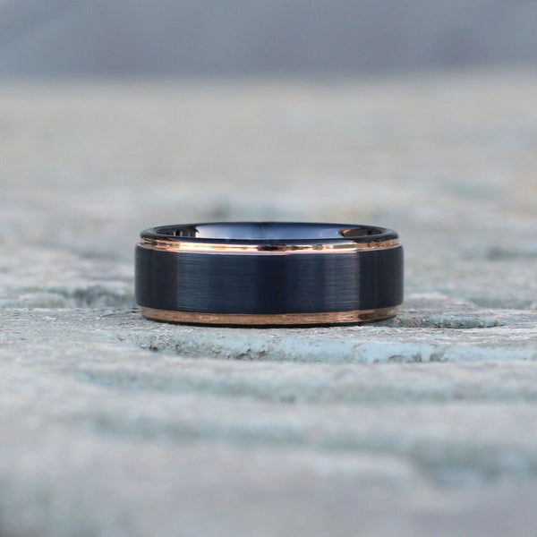 Cairo 8mm Black Tungsten Carbide Ring | Gold Edges | South Africa ...