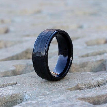 Helsinki 8mm Tungsten Carbide Ring Black Hammered