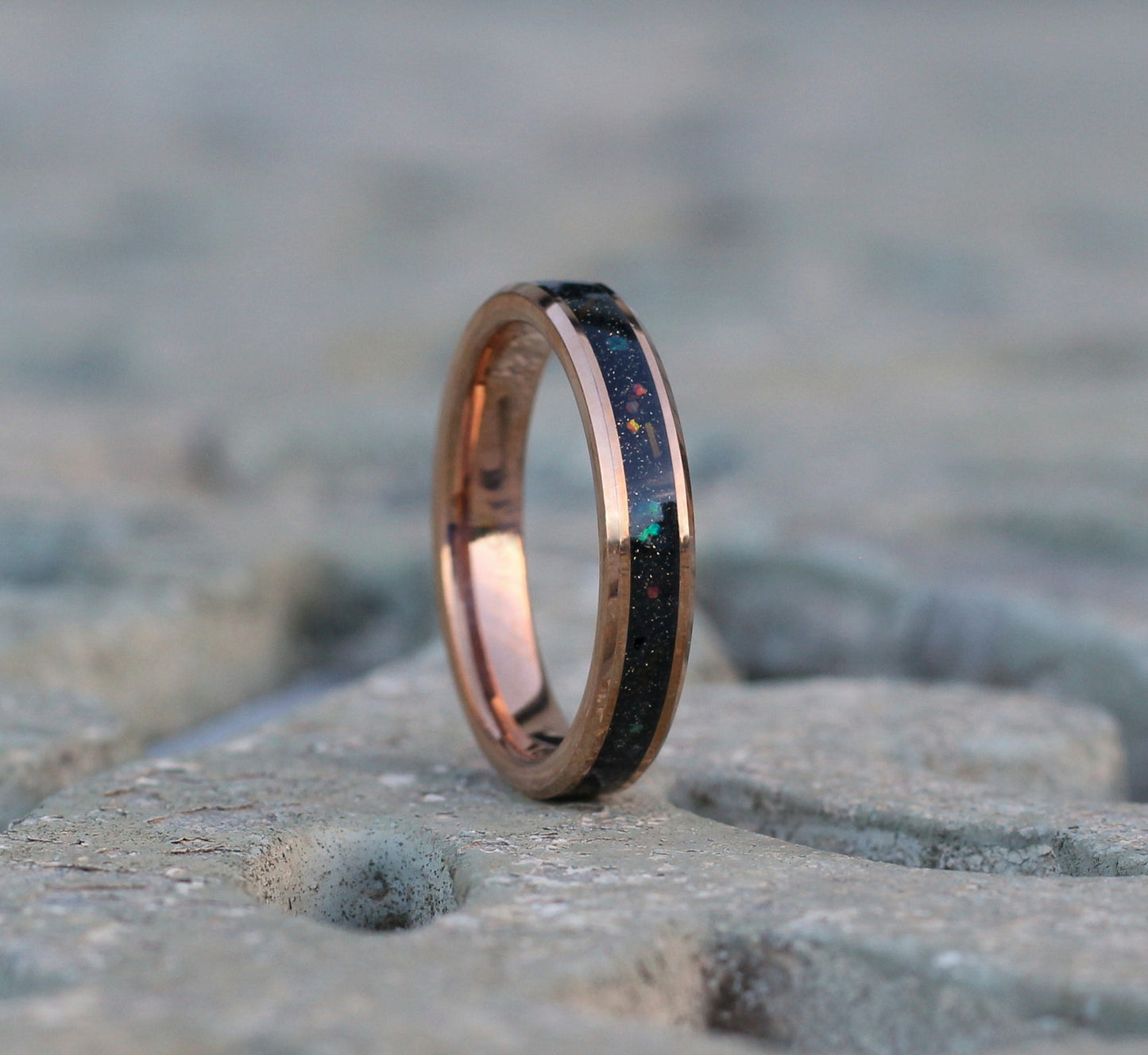 Venice 4mm Tungsten Carbide Ring Rose Gold Galaxy