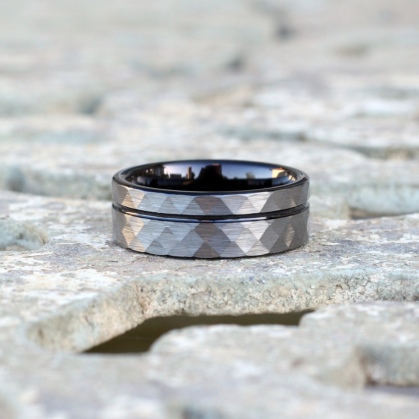 Miami 8mm Tungsten Carbide Ring Grey Hammered