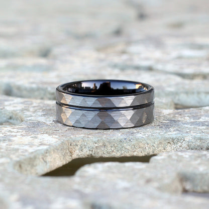 Miami 8mm Tungsten Carbide Ring Grey Hammered