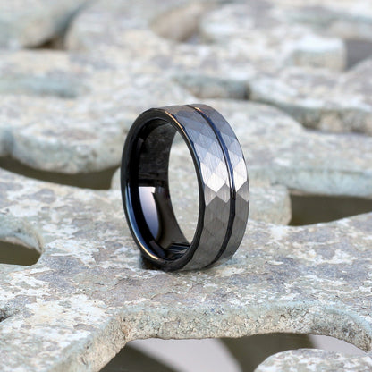 Miami 8mm Tungsten Carbide Ring Grey Hammered