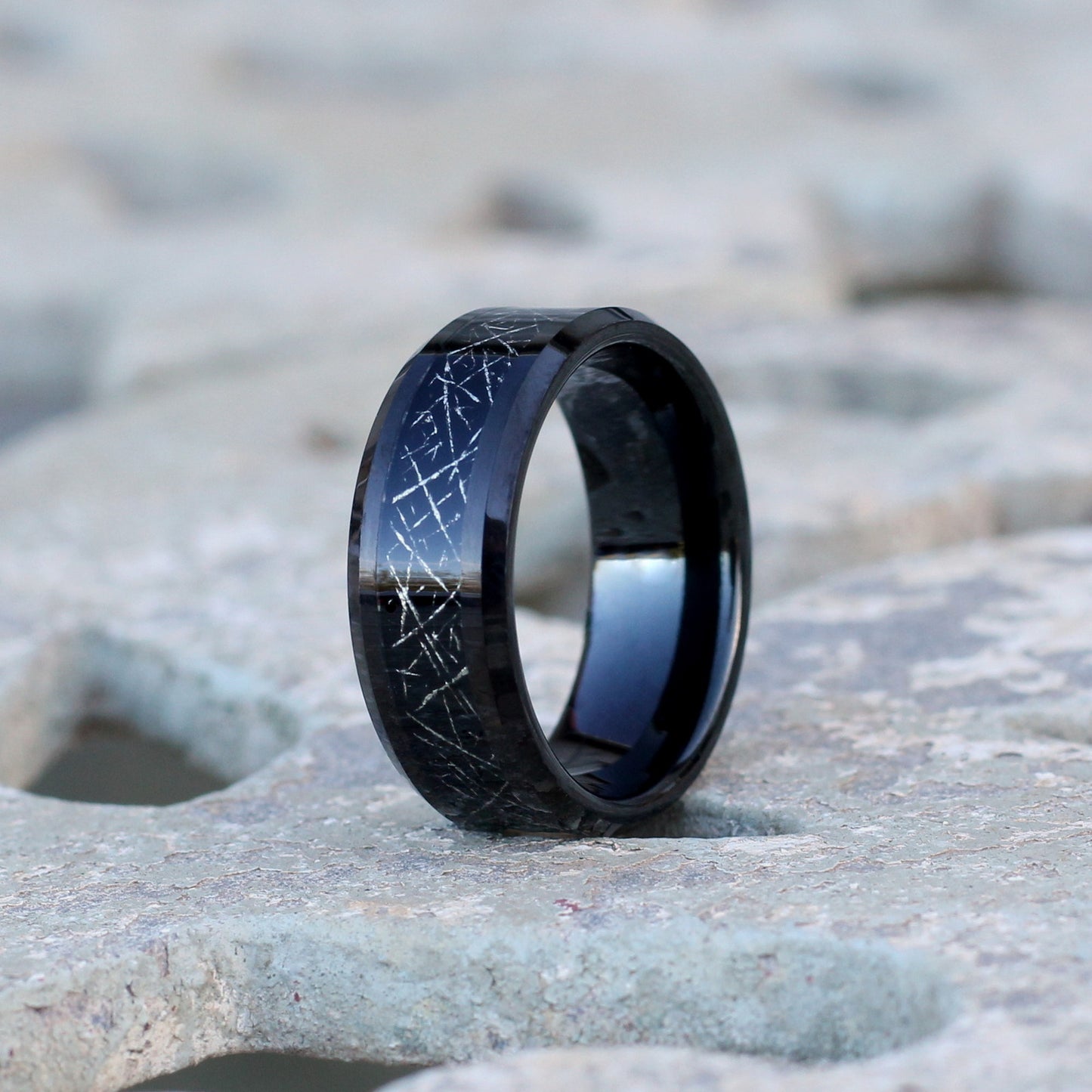 Houston 8mm Tungsten Carbide Ring Black Meteorite