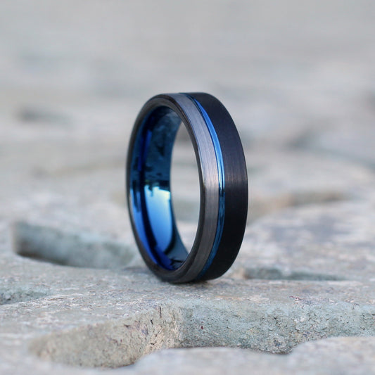 Oslo 6mm Tungsten Carbide Ring Multi-Tone Blue