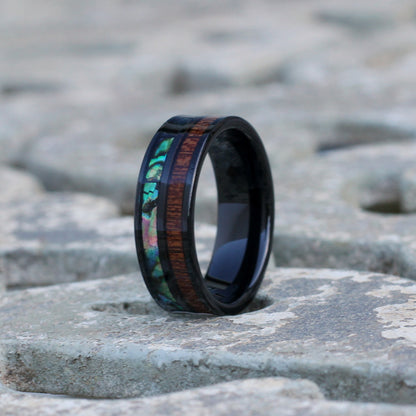 Dublin 8mm Tungsten Carbide Ring Black Shell Wood