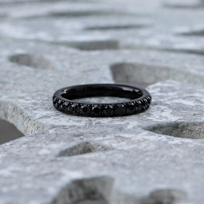 Black titanium 2mm band with black cubic zirconia stones eternity ring