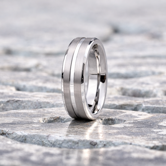 Silver 6mm brushed tungsten bevelled edges Silver centre groove detail South Africa