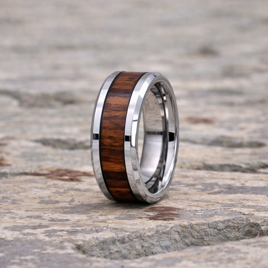 Nairobi 8mm Silver Tungsten Carbide Ring Wood Inlay