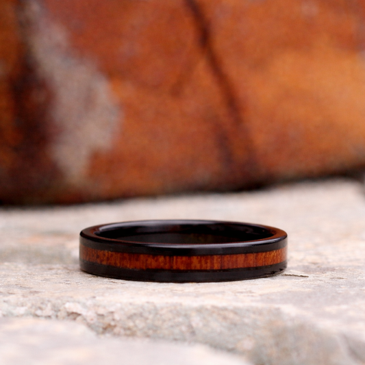 Sicily 4mm Black Tungsten Carbide Ring Wood Inlay