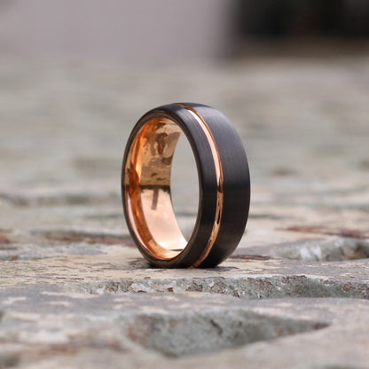 Cancun 8mm Tungsten Carbide Ring Dark Silver Rose Gold