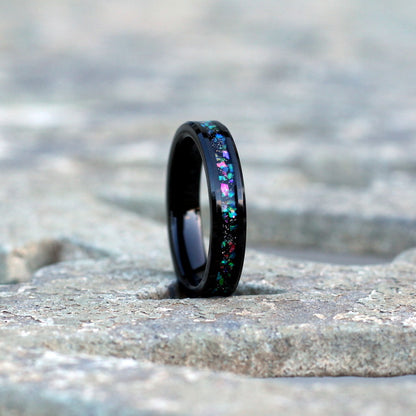 Geneva 4mm Tungsten Ring Black Galaxy Opal