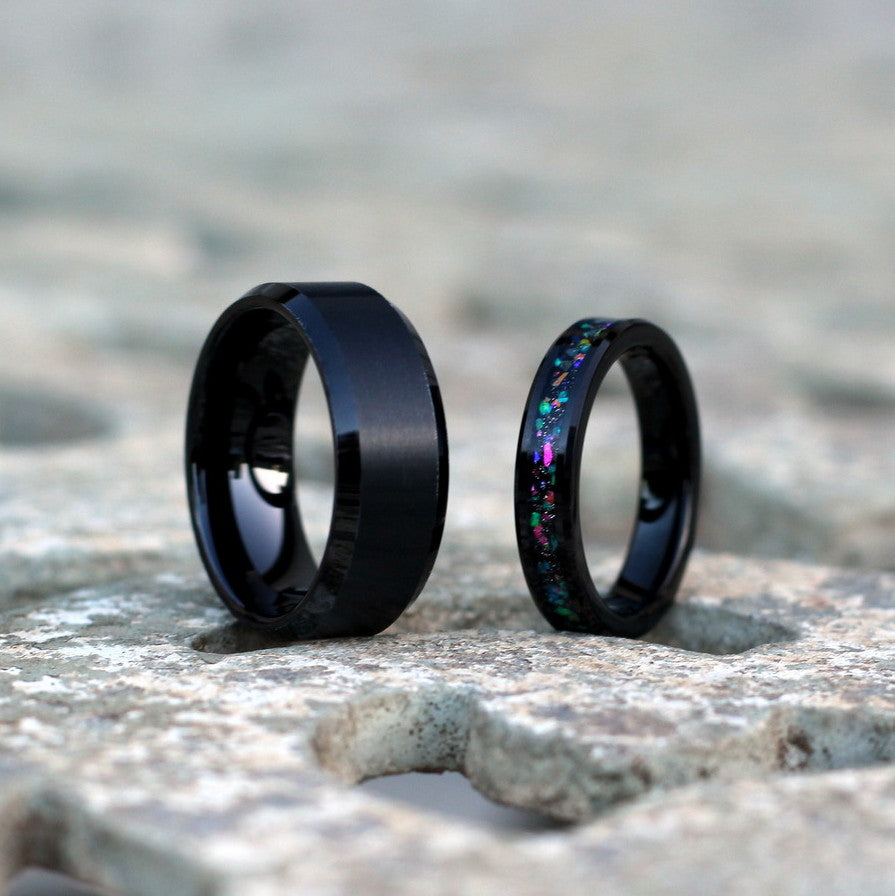 Geneva 4mm Tungsten Ring Black Galaxy Opal