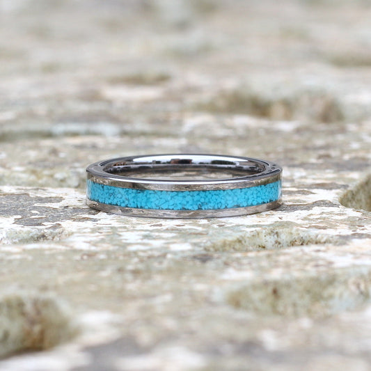 Georgia 4mm Silver Tungsten Carbide Ring Turquoise Inlay