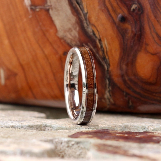 wooden ring silver tungsten 4mm band South Africa