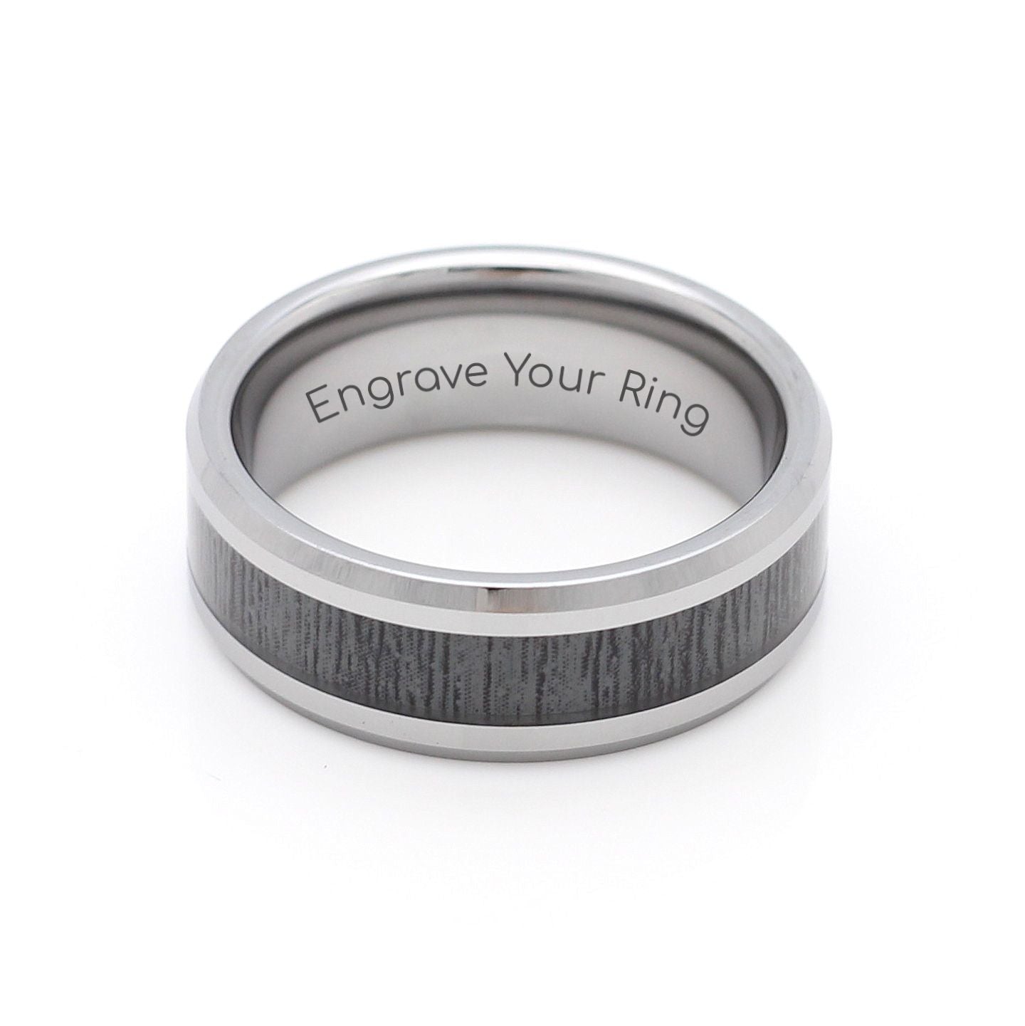 Munich Ring Tungsten Band 8mm Silver Ash Wood.