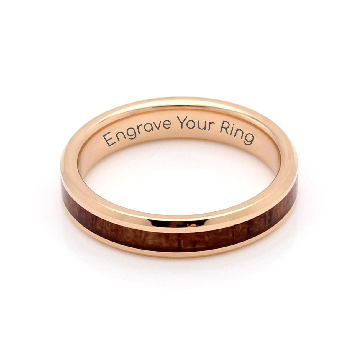 Paris Ring Tungsten Band 4mm Rose Gold Wood. Beautiful ladies tungsten rings available from Urban Rings. Add a personal message with engraving services for only R120. Wooden wedding bands.