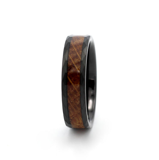 Santiago 6mm Tungsten Carbide Ring Black Hammered Wood