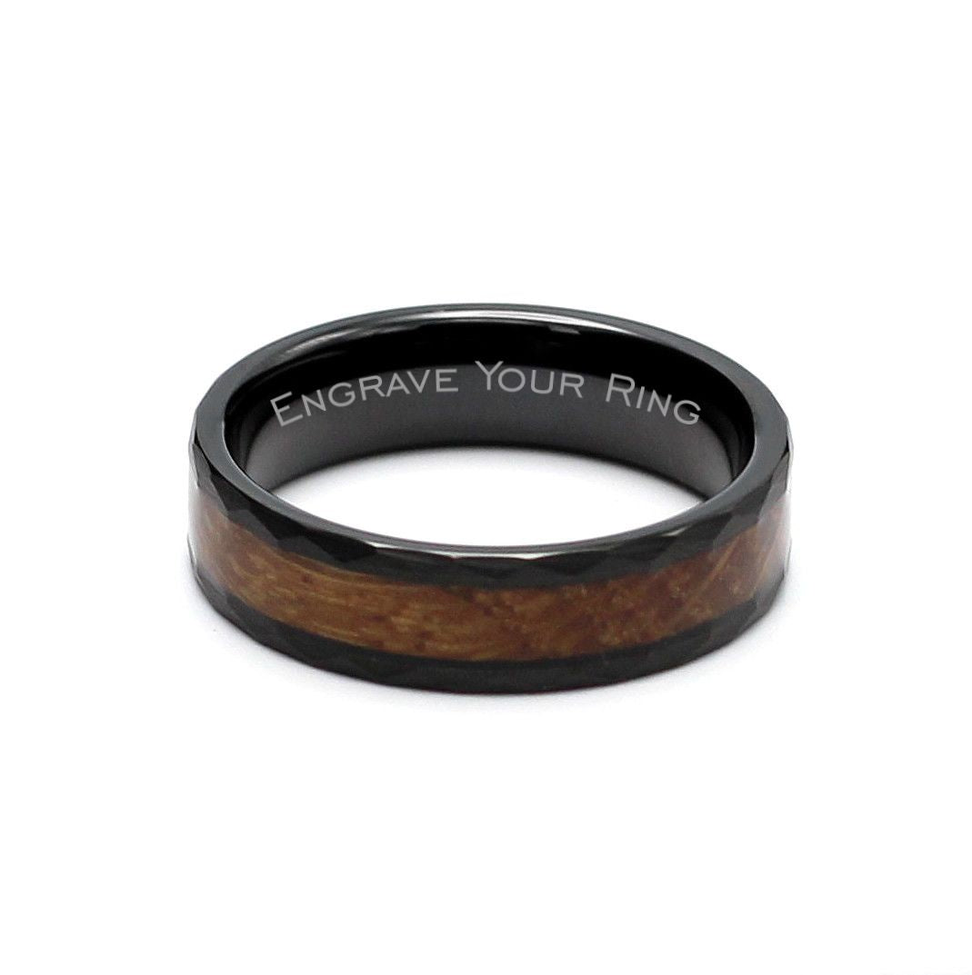 Santiago 6mm Tungsten Carbide Ring Black Hammered Wood