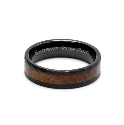 Santiago 6mm Tungsten Carbide Ring Black Hammered Wood