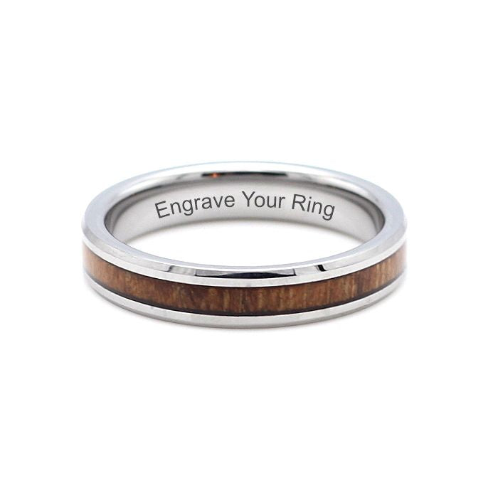 Tampa Ring Tungsten Band 4mm Silver Wood.