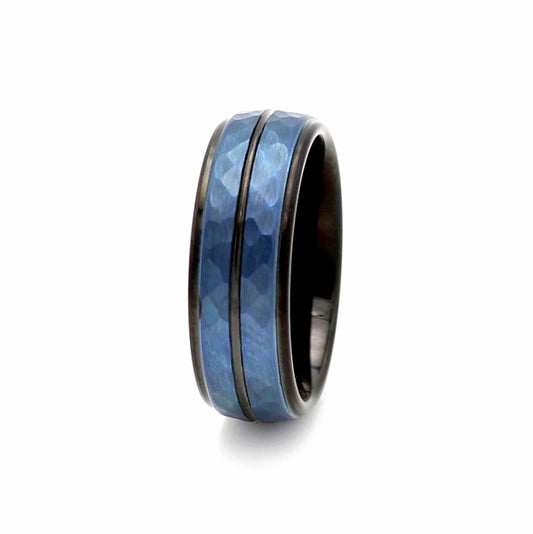 Toronto 8mm Tungsten Carbide Ring Blue Hammered