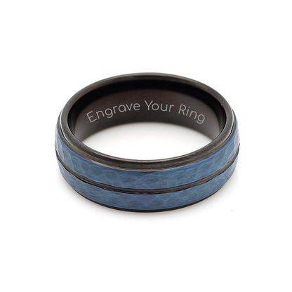 Toronto Ring Tungsten Band 8mm Blue Hammer.