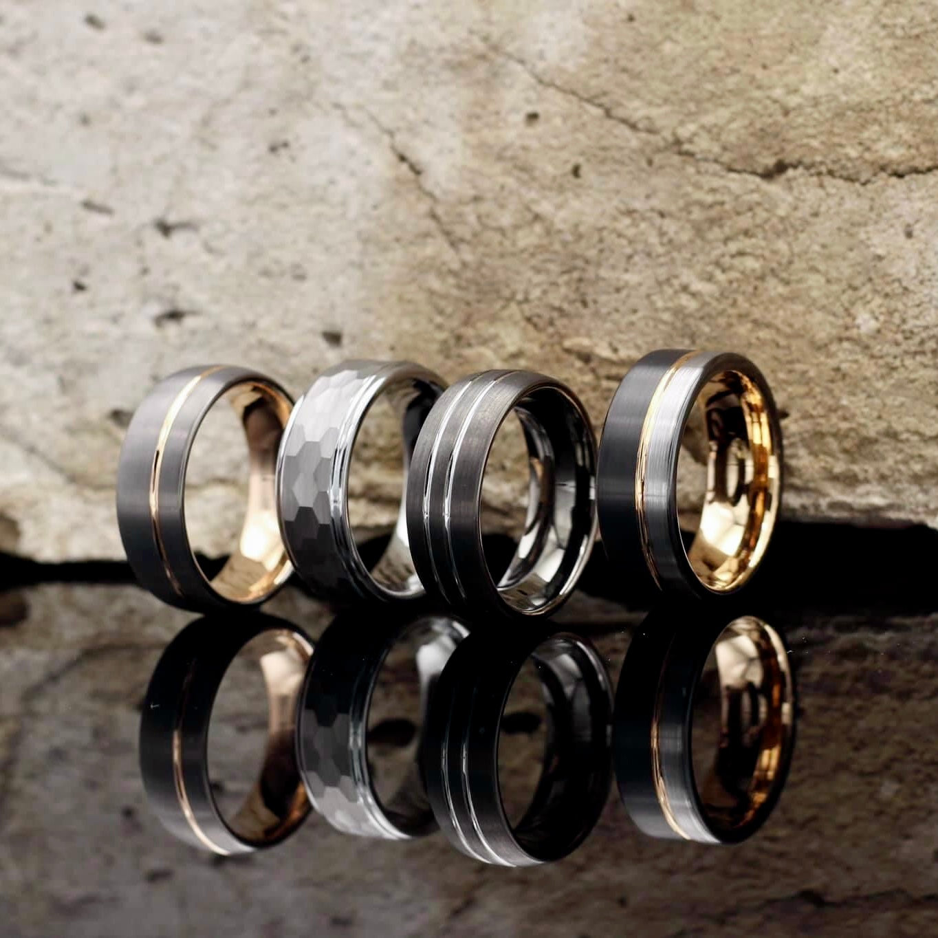 Jozi Ring Mens Tungsten Band 8mm Tri-Colour. Brushed tungsten rings. Black, silver and rose gold wedding bands. Local shipping to anywhere in SA.